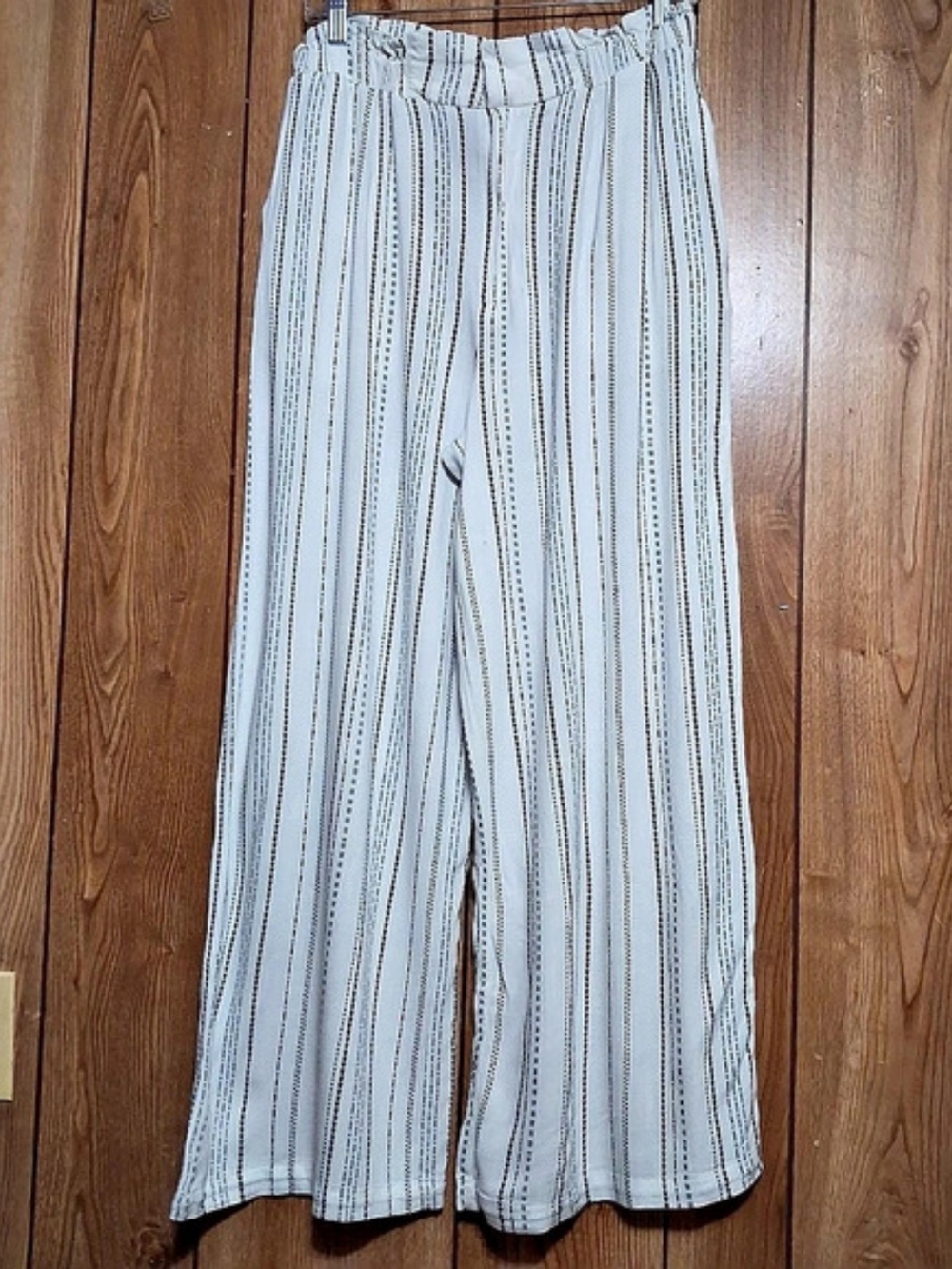 Wide Leg Trousers Lg White/ Black Striped Ellegant Retro Chic Contemporary